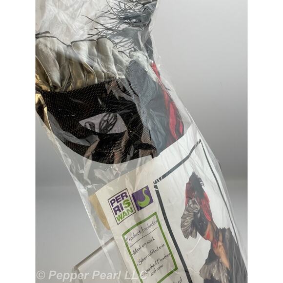 Vampire Mask on a Stick Set of 4 Masquerade Eye Half Feather Rose Ruffle Silver - Picture 8 of 10